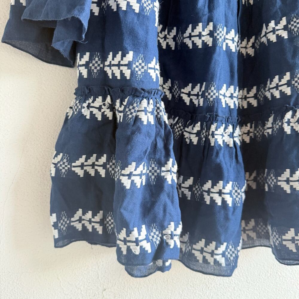 Elan Boho Embroidered Cotton Mini Dress Navy Tiered Cottagecore Indie‎ M - Picture 3 of 8